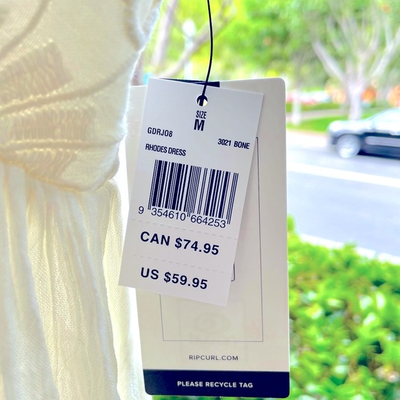 Rip Curl Off-white beautiful flowy cotton summer shorts sleeve dress. Sz M - Picture 6 of 6